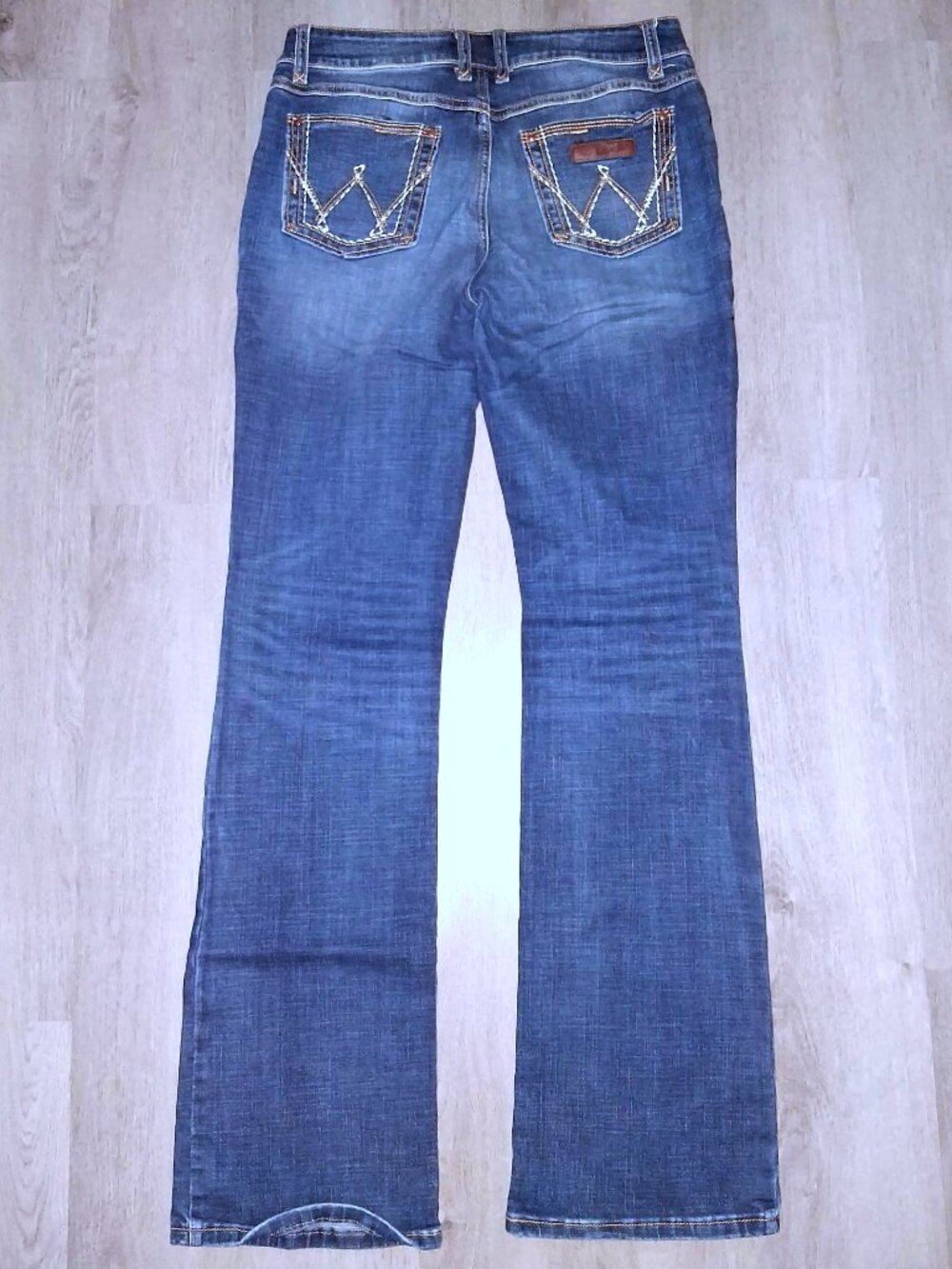 Wrangler Boot Cut Jeans Size 11/36 Distressed Denim Flares Wide Leg Flared